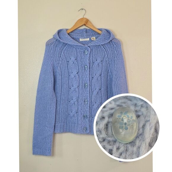 Sleeping On Snow Knit Hooded Button Cardigan Big Buttons Size Large Fairy Blue - Picture 1 of 10